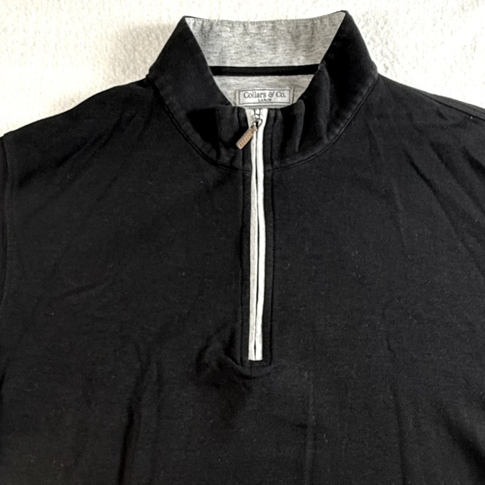 Collars & Co 1/4 Zip Pullover Mens Large Cotton Modal Blend Black Performance